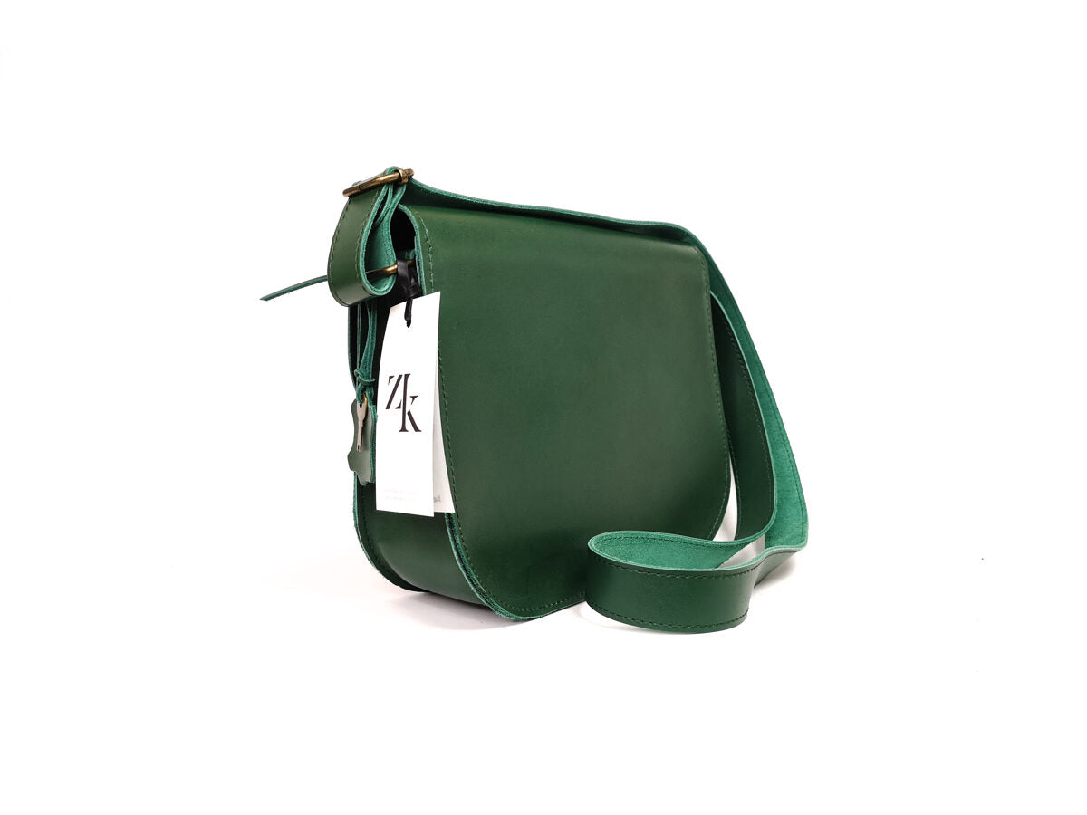 Natural Leather Saddle Bag Large – Green