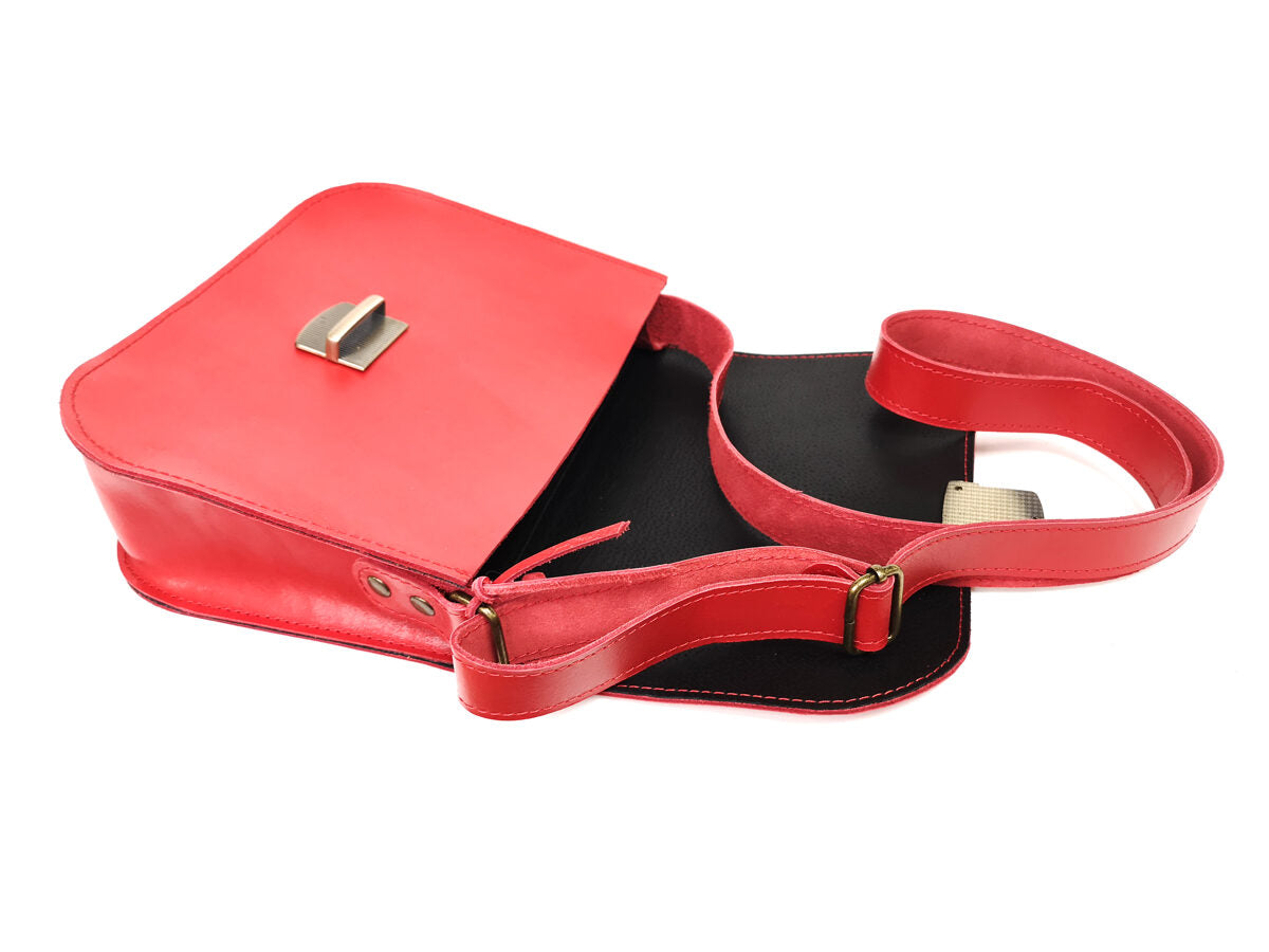 Natural Leather Saddle Bag Large – Red