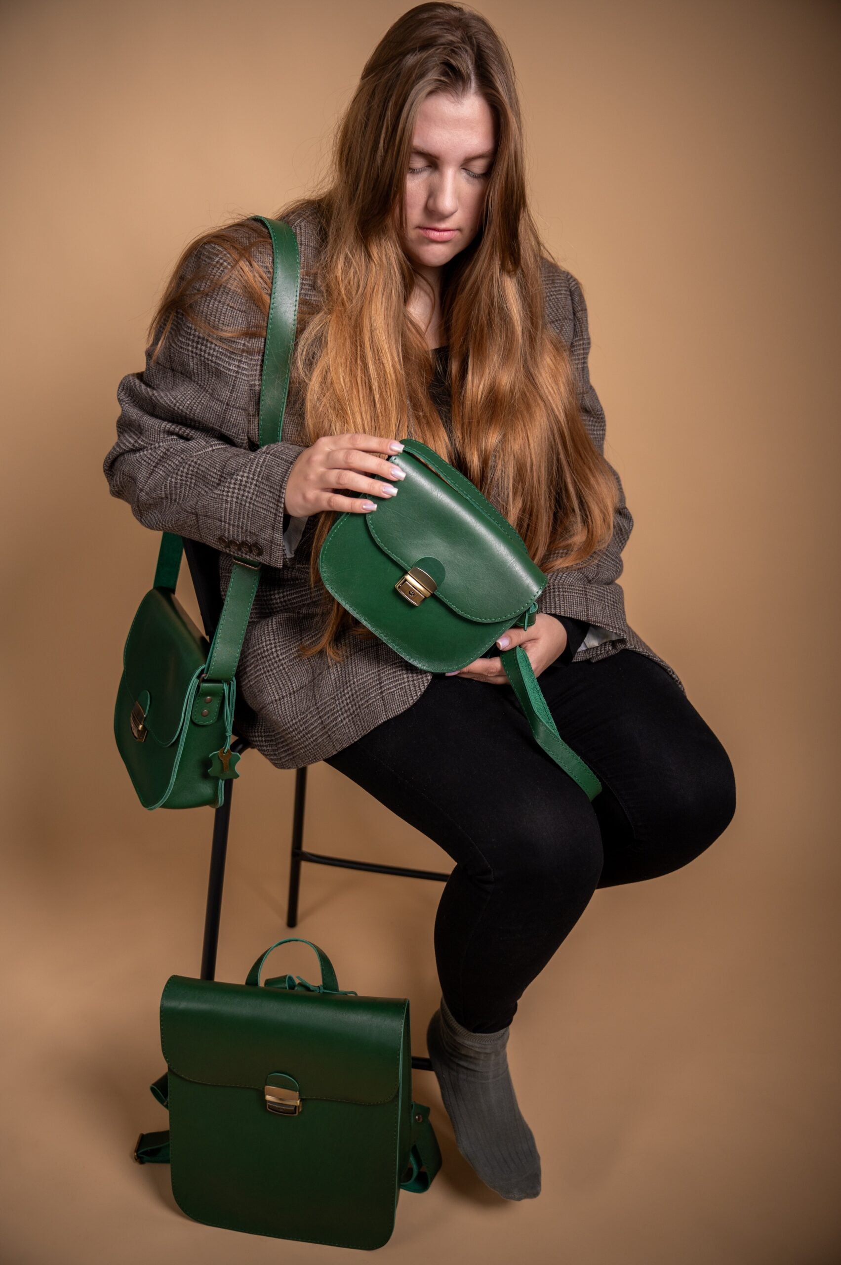 Natural Leather Saddle Bag Large – Green