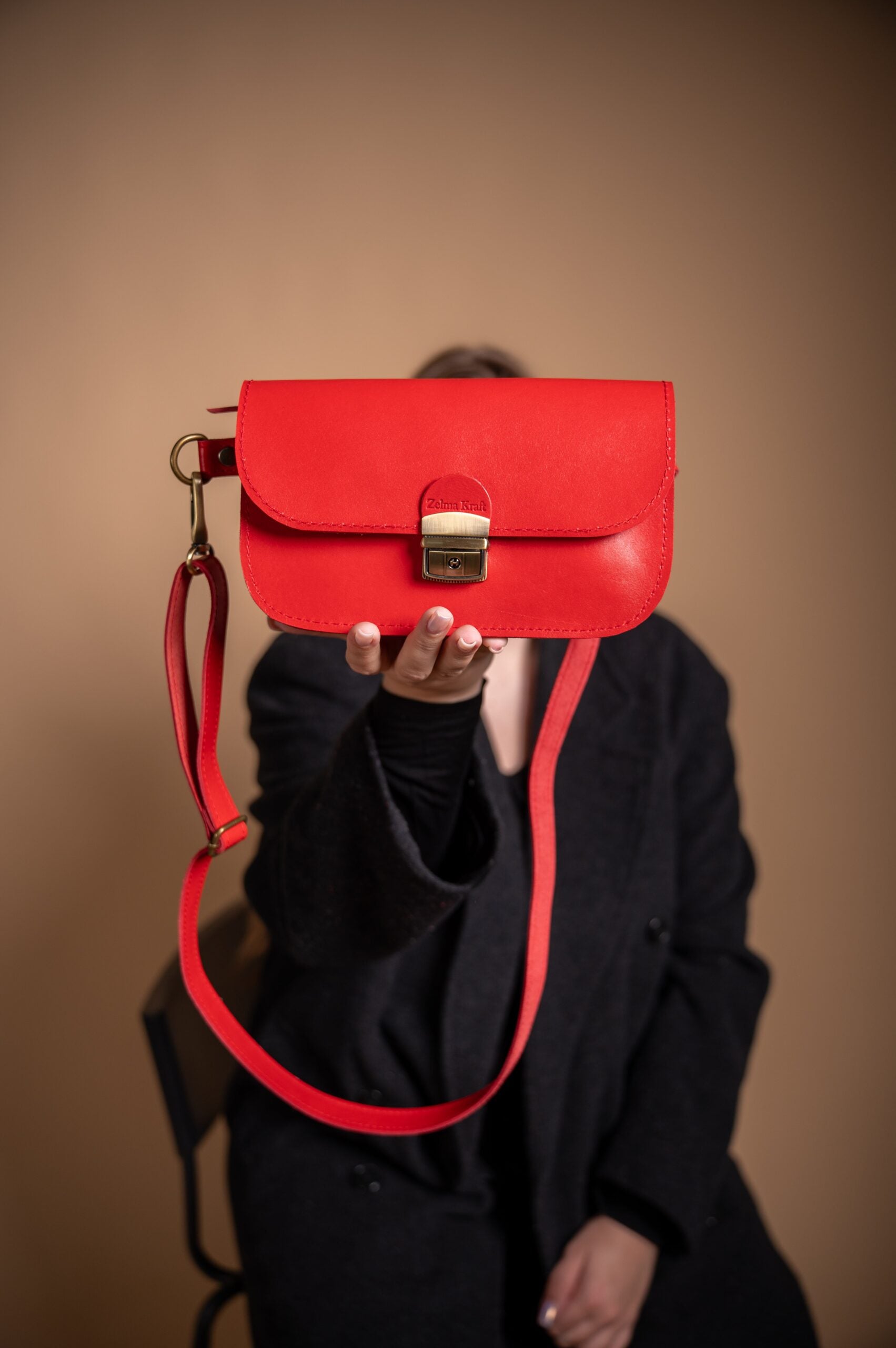 Natural Leather Saddle Bag Mini - Red