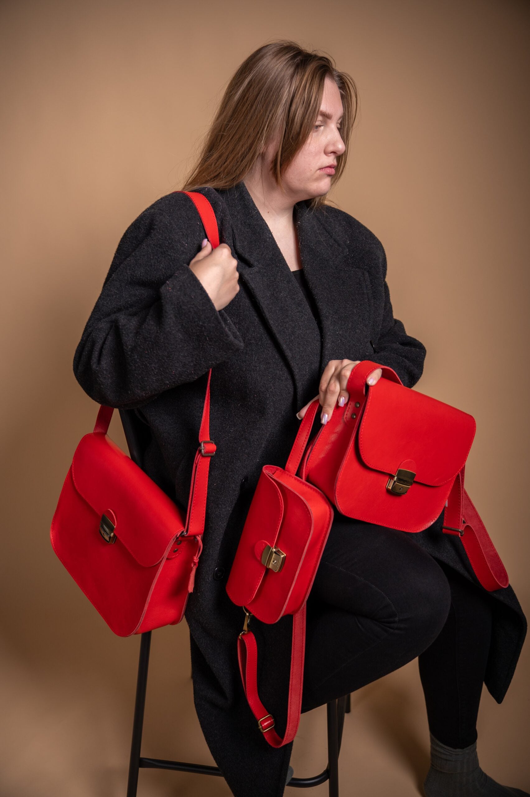 Natural Leather Saddle Bag Mini - Red