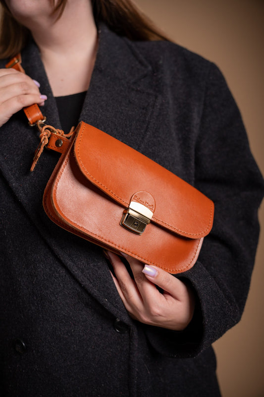 Natural Leather Saddle Bag Mini - Light Brown