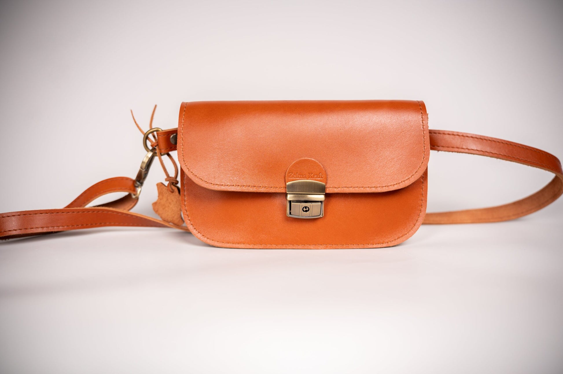 Natural Leather Saddle Bag Mini - Light Brown