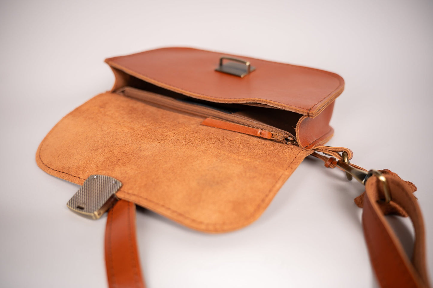 Natural Leather Saddle Bag Mini - Light Brown