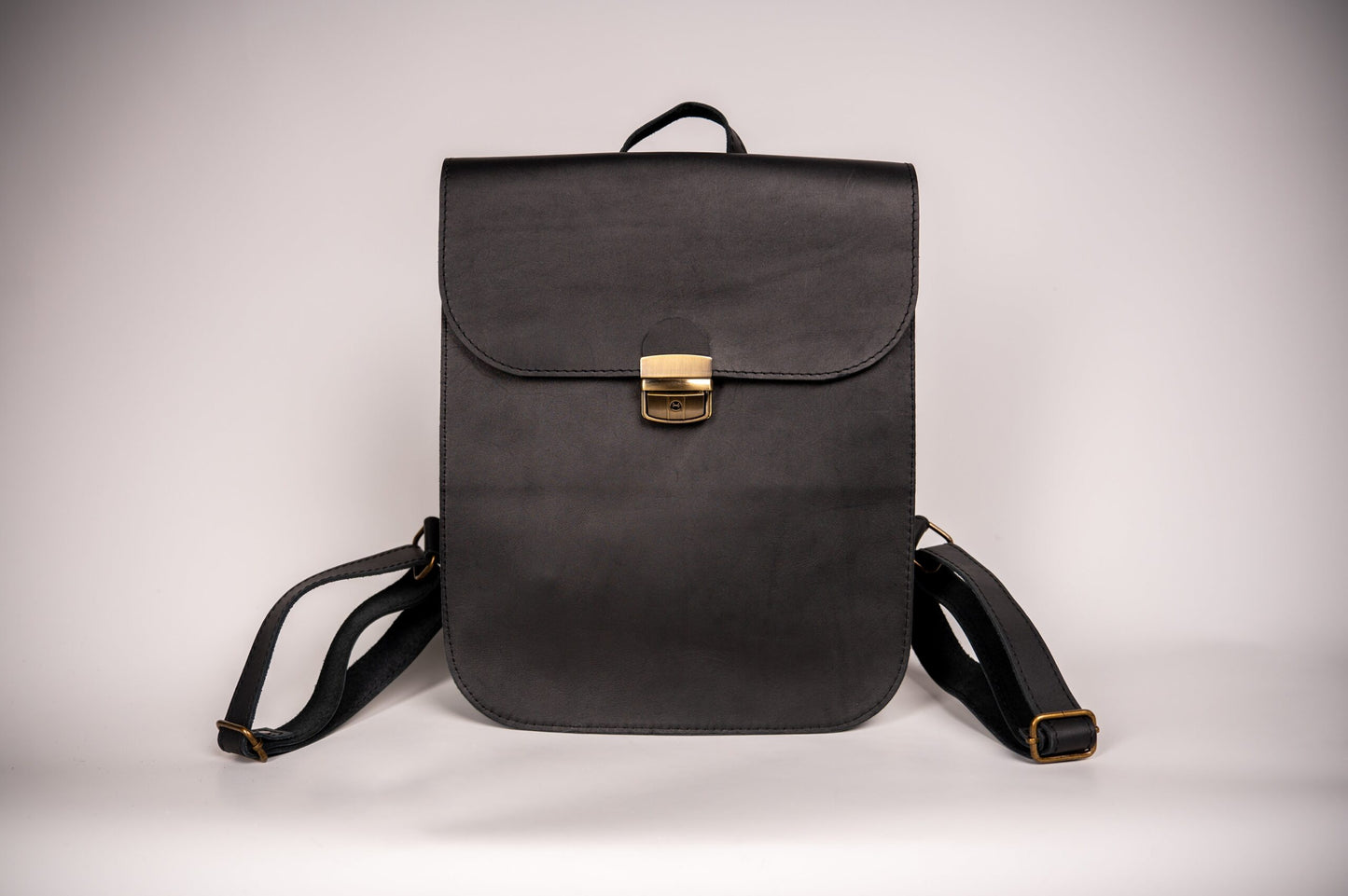 Natural Leather Saddle Backpack - Black