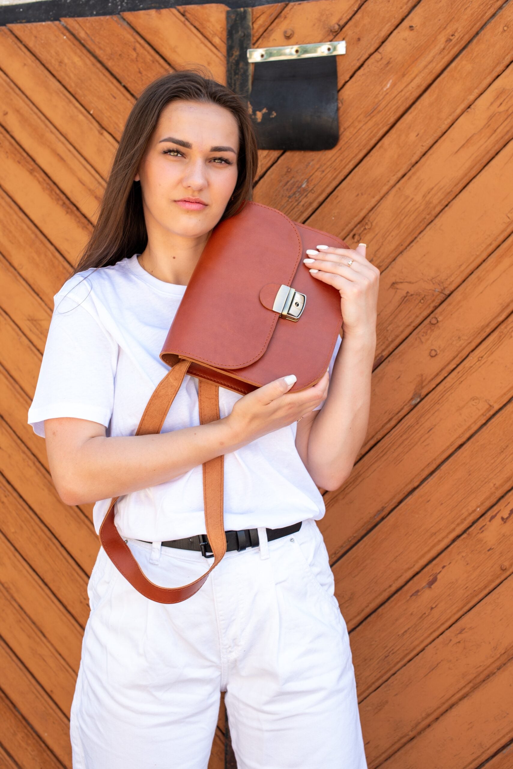 Natural Leather Saddle Bag Large – Light Brown