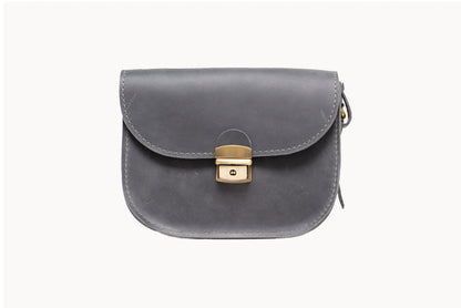 Natural Leather Saddle Bag Medium – Grey